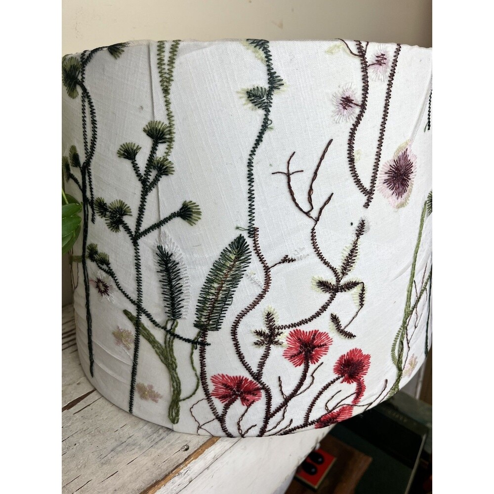 White Botanical Toile Mesh Floral Lamp Shade Application Hand Applied 13”x15” - Picture 6 of 10